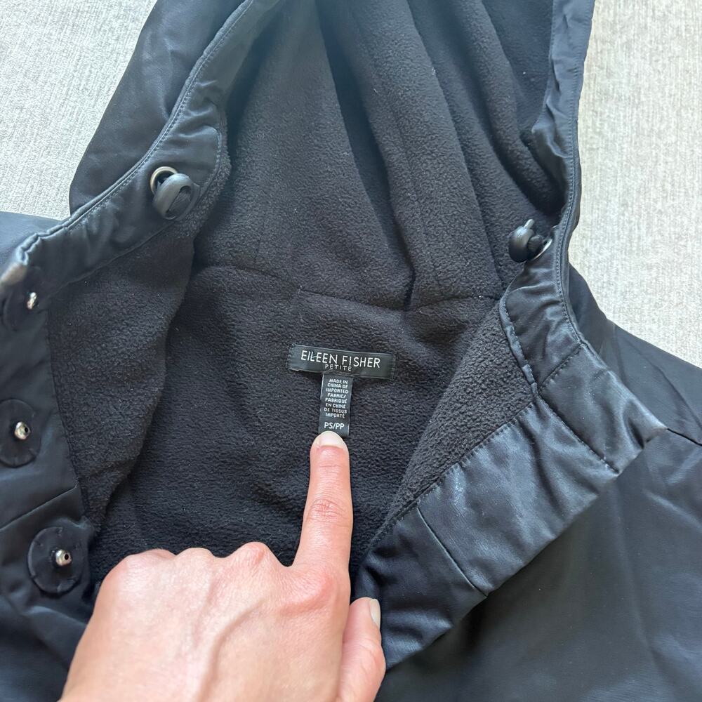 Eileen Fisher Winter Black Fleece Lined Rain Coat - Picture 3 of 7